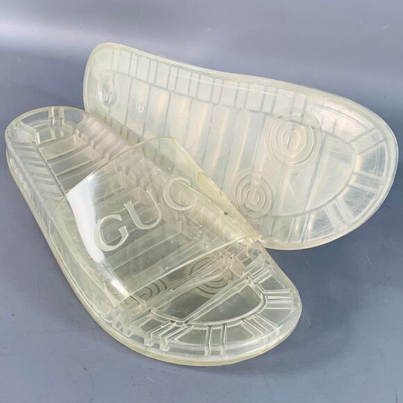 GUCCI Size 10.5 Clear Transparent Logo Rubber Slide Sandals - Picture 6 of 10